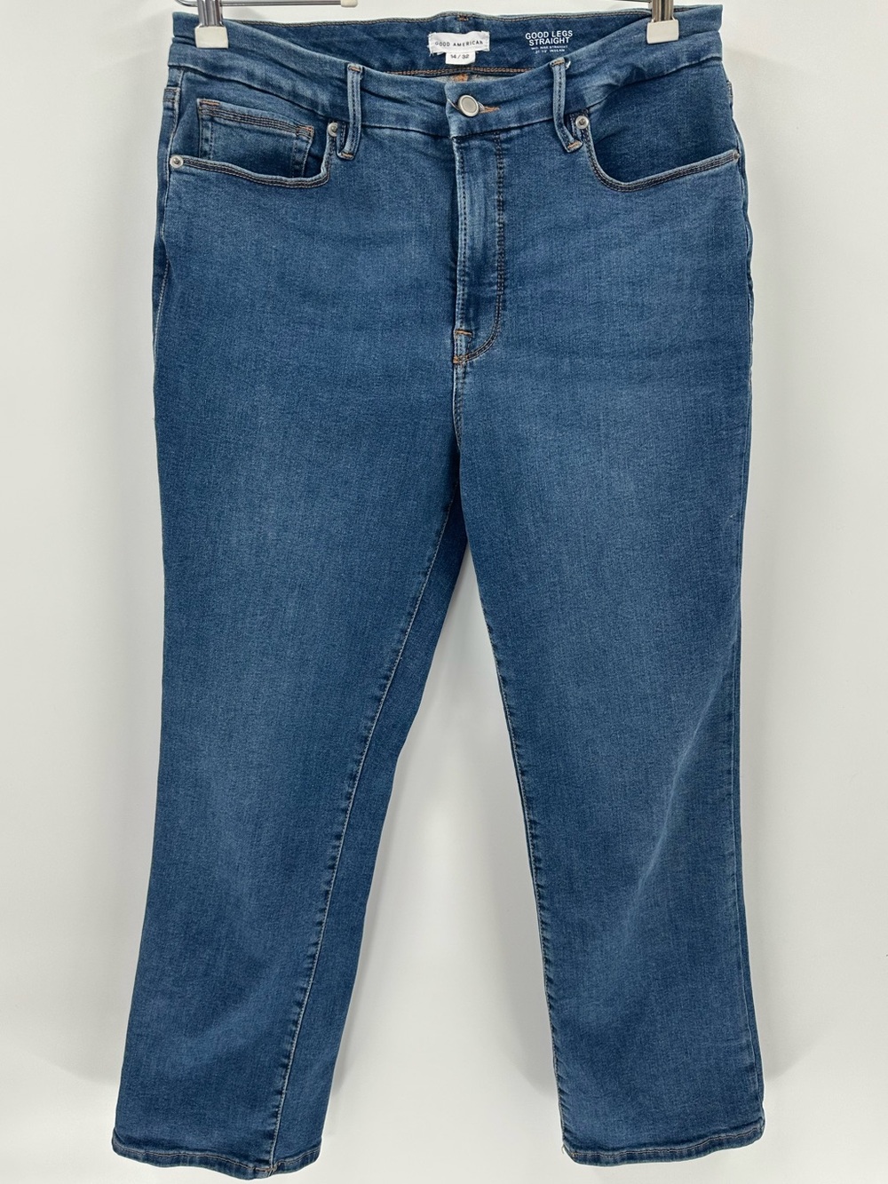 Good American Classic Good Legs Straight-Leg Jeans Organic Cotton Sz 14/32